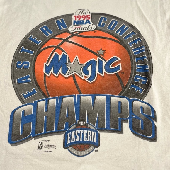 Vintage 1995 NBA x Orlando Magic Champs Graphic Single Stitch Tee, Mens M, White - Picture 2 of 6